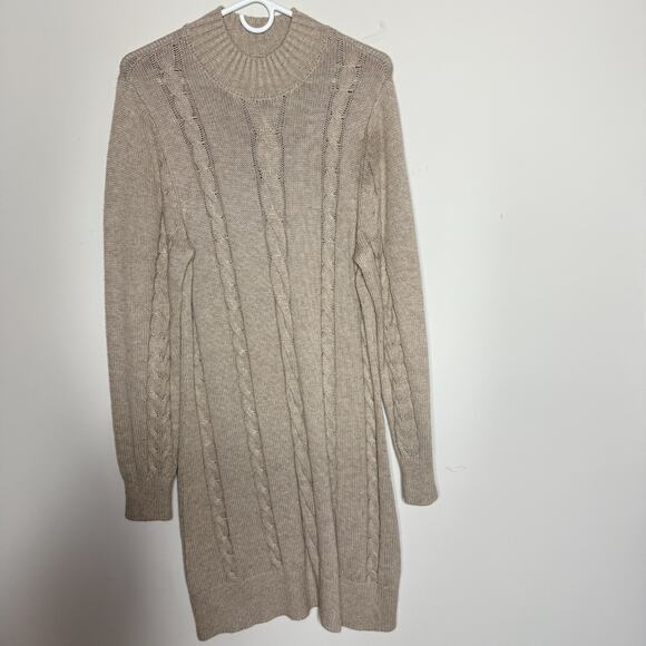 Abercrombie & Fitch Womens Sweater Dress Large Tan Cable Knit Camp Minimal Fall - Picture 2 of 6